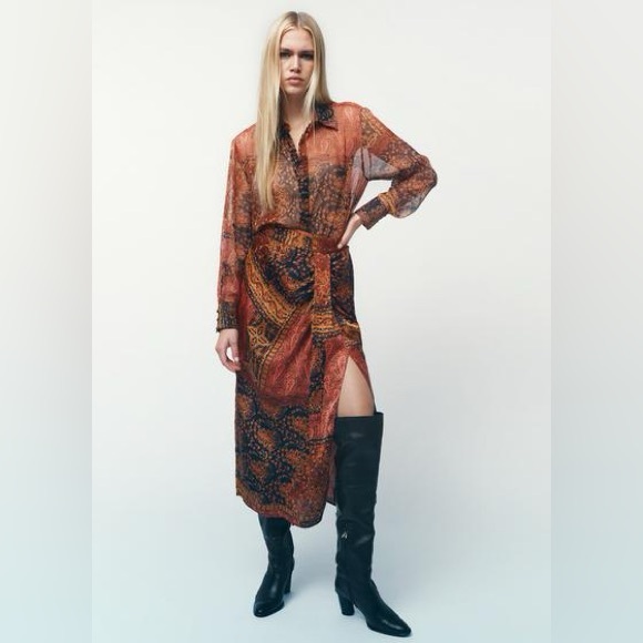 ZARA SEMI-SHEER PRINTED SHIRT - Picture 1 of 3